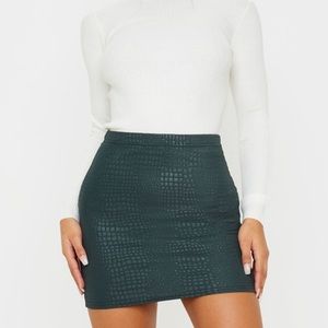 Green Croc Print Bodycon Mini Skirt